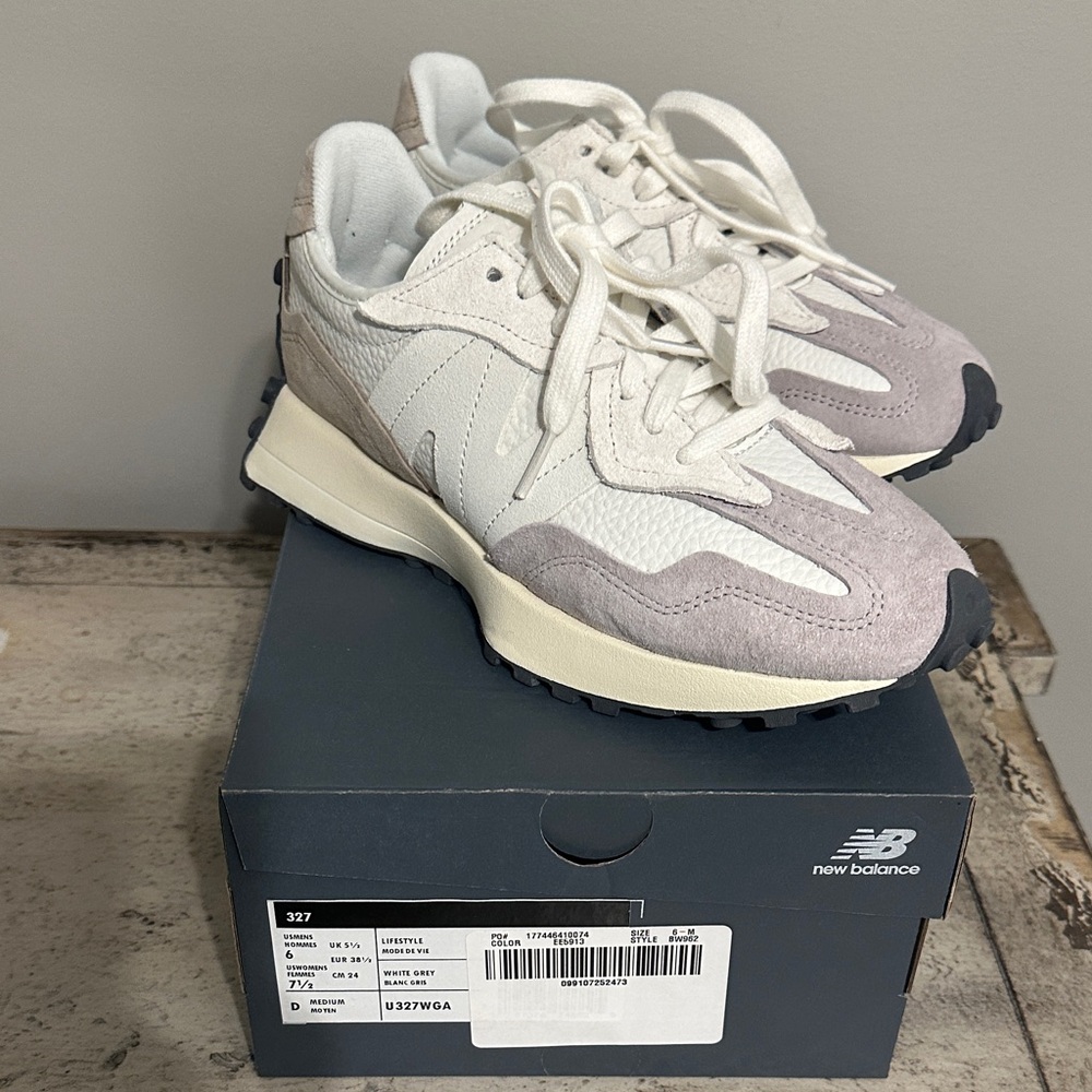 New Balance 327 White and Light Grey Sneakers